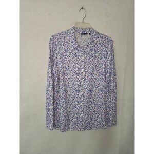 Isle‎ Button Down Shirt Women 16 Blue Purple Floral Viscose Long Sleeve Blouse